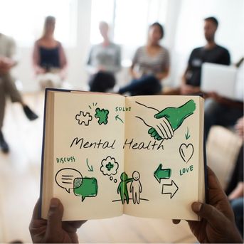 Person holding Mental Health book in a group setting